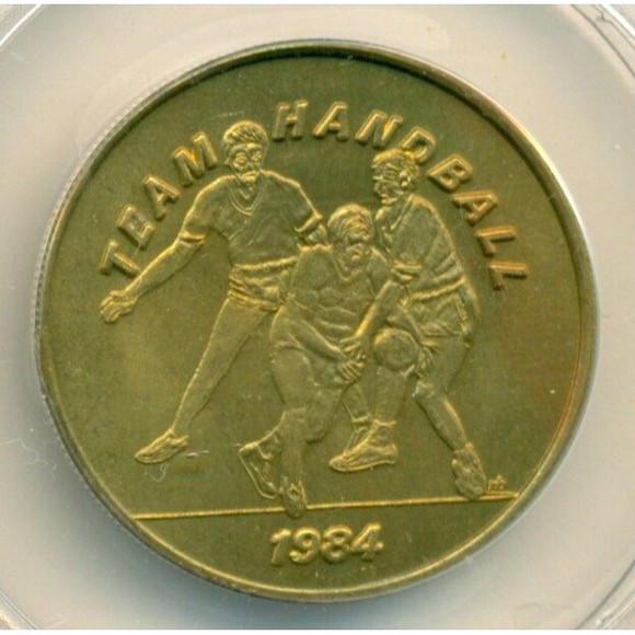 1984 Los Angeles Olympics SCRTD Fare Team Handball Token MS65 ANACS - Picture 3 of 4